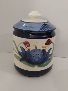 Gail Pittman Hand- Painted Ceramic Canister with Lid